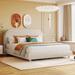 Queen Size Teddy Fleece Upholstered Platform Bed,Curve-Shaped Headboard/Solid Wood Frame,2 Colors