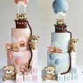 Pink Blue Bear Cake Decorations Mini Bear Figurine cake toppers for baby shower Boy Girl First