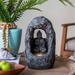 8.3x5.9x13.6" Gray Tabletop Water Fountain with Sitting Buddha