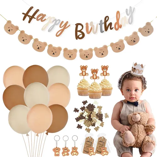 Kinder Teddybär Geburtstags feier Luftballons Papier Banner Girlande Kuchen Topper Baby Dusche Junge