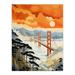 Sunset San Francisco Oakland Bay Bridge Amber Orange Blue Pastel Colour Painting Unframed Wall Art Print Poster Home Decor Premium