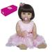 22 inch Reborn Baby Doll Silicone Full Body Lifelike Cute Bath Dolls Baby Gift Doll with Pink Sleeveless Princess Dress