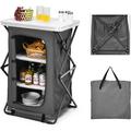 Folding Camping Storage Cabinet Pop Up Outdoor Camping Kitchen Station with Large 3-Tier Storage Organizer Carry Bag Easy Set Up Portable Compact Camping Table for BBQ Picnic Backyard (35 )