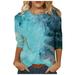 EHTMSAK 3/4 Sleeve Tops for Women 2023 3/4 Sleeve Long Sleeve Compression Shirts for Women Blue Petite Crew Neck Casual Shirts color Tie Dye striped Tops M