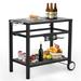 CREATIVE HOBBIES Grill Cart Pizza Oven Stand BBQ Prep Table with Wheels & Hooks Side Handle Double-Shelf Grilling Cart Tabletop Griddle Cooking Station for Bar Patio Camping Home