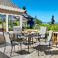 Amopatio Patio Dining Chairs Set of 4 Outdoor Dining Chairs with High Back Patio Furniture Chairs with Armrest Metal Frame Grey White