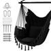 WSYW Hammock Chair Hanging Rope Swing Porch Patio + 2 Cushions + Install Accessories Black