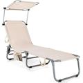 Tanning Chair Foldable Beach Lounge Chair with 360Â°Canopy Sun Shade Side Pocket 5-Position Adjustable Outdoor Beach Chaise Recliner for Patio Pool Yard Lawn (1 Beige)