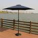 9FT Patio Umbrella Outdoor Table Umbrella Market Umbrella Aluminum Umbrella with Round Resin Umbrella Base Push Button Tilt and Crank Lift Navy Blue