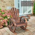 Wooden Garden Rocking Chair With Wheel Design For Patio Outdoor Deck Porch Rocker Carbonized Color