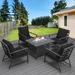 NICESOUL 5 Pcs Aluminum Outdoor Patio Furniture with Fire Pit Table Black