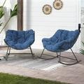 OC Orange-Casual 2-Piece Outdoor Rocking Chair Indoor Comfy Reading Chairs Set with Oversized Cushion Patio Rocker Egg Recliner Chair Navy Blue