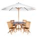 All Things Cedar 6-Piece 4-ft Teak Round Folding Table Set with White Umbrella