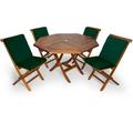 All Things cedar TT5P-O-g Teak Octagon Table & Folding chair Set with cushions green