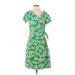 Lands' End Casual Dress - A-Line V Neck Short sleeves: Green Print Dresses - Women's Size X-Small