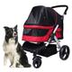 Dog Strollers for Large Dogs, Dog Pram Pushchair Travel Stroller Carrier Pet Strollers for Large Dogs / 2 Cats, Large Pet Dog Stroller Great for Twin or Multiple Pet (Color : Red)