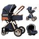 MEHWSUR Luxury Pram Stroller Baby Carriage Coches para Bebes Baby Doll Stroller 3 in 1 Foldable High Landscape Infant Carriage Newborn Pushchair with Rain Cover (Color : Blue)