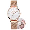 OLEVS Watch Women Mesh Watches for Women with Date Analog Quartz Ladies Watches Classic Dress Womens Wristwatch Waterproof （Blue/Black/White Face）, rose gold white, ROUND, ladies business watches