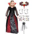 Mrsclaus Vampire Costume Girls Halloween Queen Costume Vampire Dress Fancy Dress with Collar and Children's Vampire Bit Vampire Necklace Carnival Theme Party Dracula Cosplay Party C025M