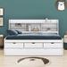 Red Barrel Studio® Loleatta Twin Size Wooden Captain Bed w/ Built-in Bookshelves Wood in Brown/White | 47.2 H x 88 W x 77.5 D in | Wayfair