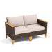 Latitude Run® Denie Patio Chair w/ Cushions Wicker/Rattan in Black/Brown/Orange | 30.7 H x 55 W x 29.5 D in | Wayfair
