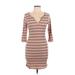 Charlotte Russe Casual Dress - Bodycon V Neck 3/4 sleeves: Tan Stripes Dresses - Women's Size Large