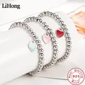 925 Sterling Silver Bracelet Romantic Fashion Round Beads Heart Enamel Woman Bracelet Charm Jewelry
