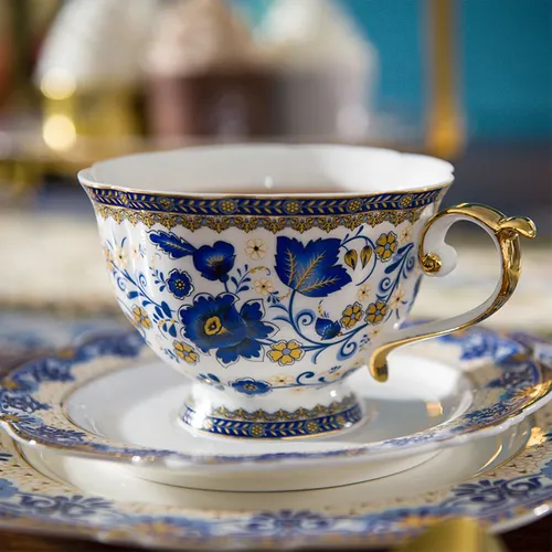 Blaue und weiße Porzellan Tee tassen Untertassen Set schöne emaillierte Tee tassen Untertasse Set