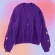 Women's Autumn and Winter New Purple Sweater Cardigan Coat Single Breasted Star Embroidery Casual