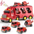 Friction Power Vehicle Toy Car Set Toddler Fire Engine Toys For Boys Girls Carrier Truck Transport