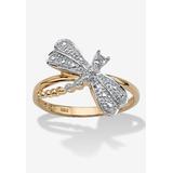 Women's Diamond Accent 18K Gold-Plated Sterling Silver Dragonfly Ring by PalmBeach Jewelry in Gold (Size 7)