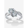 Women's 1.96 Cttw Cubic Zirconia .925 Sterling Silver 2-Stone Bypass Ring by PalmBeach Jewelry in Silver (Size 8)