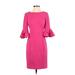 DKNY Casual Dress - Sheath Crew Neck 3/4 sleeves: Pink Print Dresses - Women's Size 2