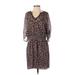 Express Casual Dress V-Neck 3/4 sleeves: Brown Leopard Print Dresses - Women's Size Small