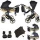 Junama Diamond Hand Craft V3 2in1 3in1 4in1 Baby Pram Pushchair Car Seat ISOFIX + Umbrella Exclusive Prams (2in1 with adapters, Black-Gold 05)