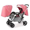 MEHWSUR Tandem Double Stroller Infant and Toddler,Twin Umbrella Baby Pram Stroller,Baby Stroller Twins-Cozy Compact Twin Stroller,Foldable Double Seat Tandem Stroller (Color : Pink)