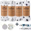 Bamboo Muslin Baby Swaddle Blanket Pack of 4 by Dodo Babies + 2 Pacifier Clips + Pacifier Case, Receiving Blanket for Boys and Girls, Large Size 47 x 47 inches Excellent Baby Shower/Registry Gift