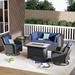 XIZZI 5 Piece Sofa Seating Group w/ Cushions Synthetic Wicker/All - Weather Wicker/Wicker/Rattan in Blue | Outdoor Furniture | Wayfair