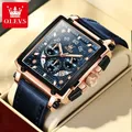 OLEVS-Montre à Quartz Multifonctionnelle pour Homme Chronographe Bracelet en Cuir Grand Cadran