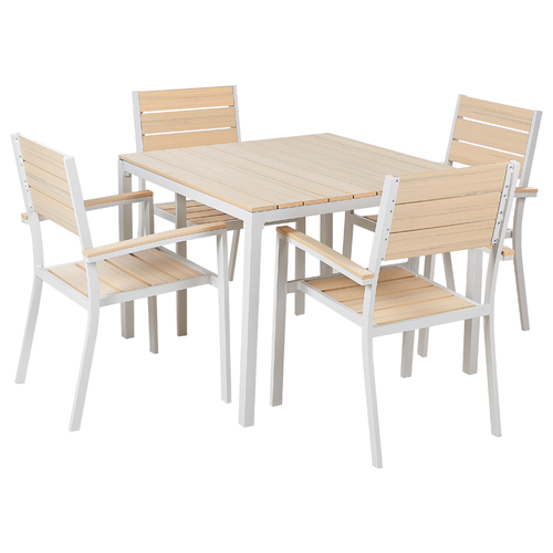 Gartenmöbel Set Beige Kunstholz Aluminium 5-Teilig 4-Sitzer Modern Tisch 95 x 95 cm mit 4 Stühlen für Balkon Terrasse Outdoor