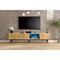 Merax Lowboard mit LED-Beleuchtung, Wildeiche TV-Schrank, mit Glasablage, TV-Board, TV- Ständer, mit 3 Türen und Schubladen, B:175cm