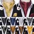 Hi-Tie Silk Mens Ascot Hanky Cufflinks Set Black Yellow White Paisley Cravat Tie Vest Dress Ascots