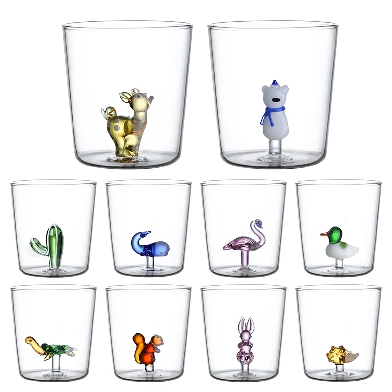 3D Tier Blume Eingebautes Glas Hohes Borosilikatglas Hitzebeständiges transparentes Glas Trinkbecher Milch Kaffee Saft Glas Image