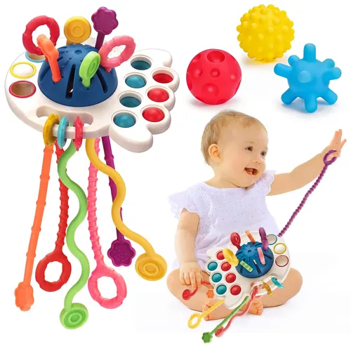 Montessori Pull String Spielzeug für Babys 0-6 6-12 Monate Baby sensorische Spielzeug Beiß ringe