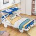 Wood Twin Size Car Bed with Ceiling Cloth, Headboard and Footboard, White+Blue for Bedroom