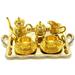 (Gold) 10Pcs 1: 12 Dollhouse Furniture Miniature Dining Ware Metal Tea Cup Plate Set