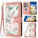 Phone Case for iPhone 15 Wallet Cover with Crossbody & Wrist Strap Elegant PU Leather Flip Flower Pattern Kickstand Credit Card Holder Phone Case Cover for iPhone 15 Pink