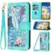 Phone Case for Samsung Galaxy S23 Ultra Wallet Cover with Crossbody & Wrist Strap Elegant PU Leather Flip Flower Pattern Kickstand Credit Card Holder Phone Case Cover for Galaxy S23 Ultra Green