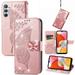 Allytech Compatible with Samsung Galaxy A14 Case Embossed Diamond Butterfly Glitter Bling Case with Card Holder Stand Flip Wallet Shockproof Cover for Samsung Galaxy A14 5G Crystal Rosegold