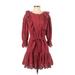 La Vie Rebecca Taylor Casual Dress - A-Line: Burgundy Print Dresses - Women's Size Small